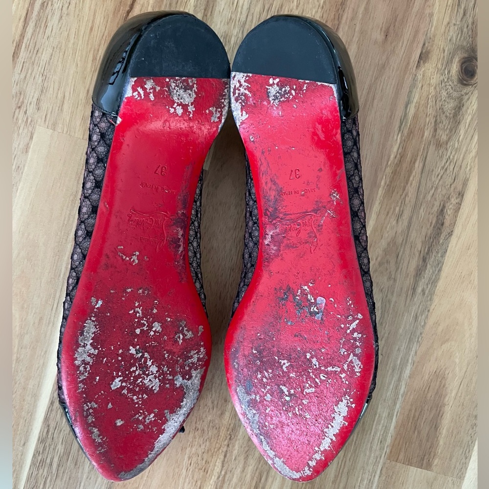 Christian Louboutin Black Leather & Mesh Miss Mix Bow Ballet Flats Size 37 / 6.5